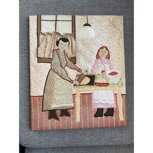 Vintage HandMade Applique Art Kitchen Cooking Baking Scene **Slightly Discolored